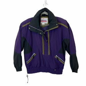 Obermeyer Ski Jacket Coat Vintage Pullover Women's Purple Olive Size 8 Retro 80s